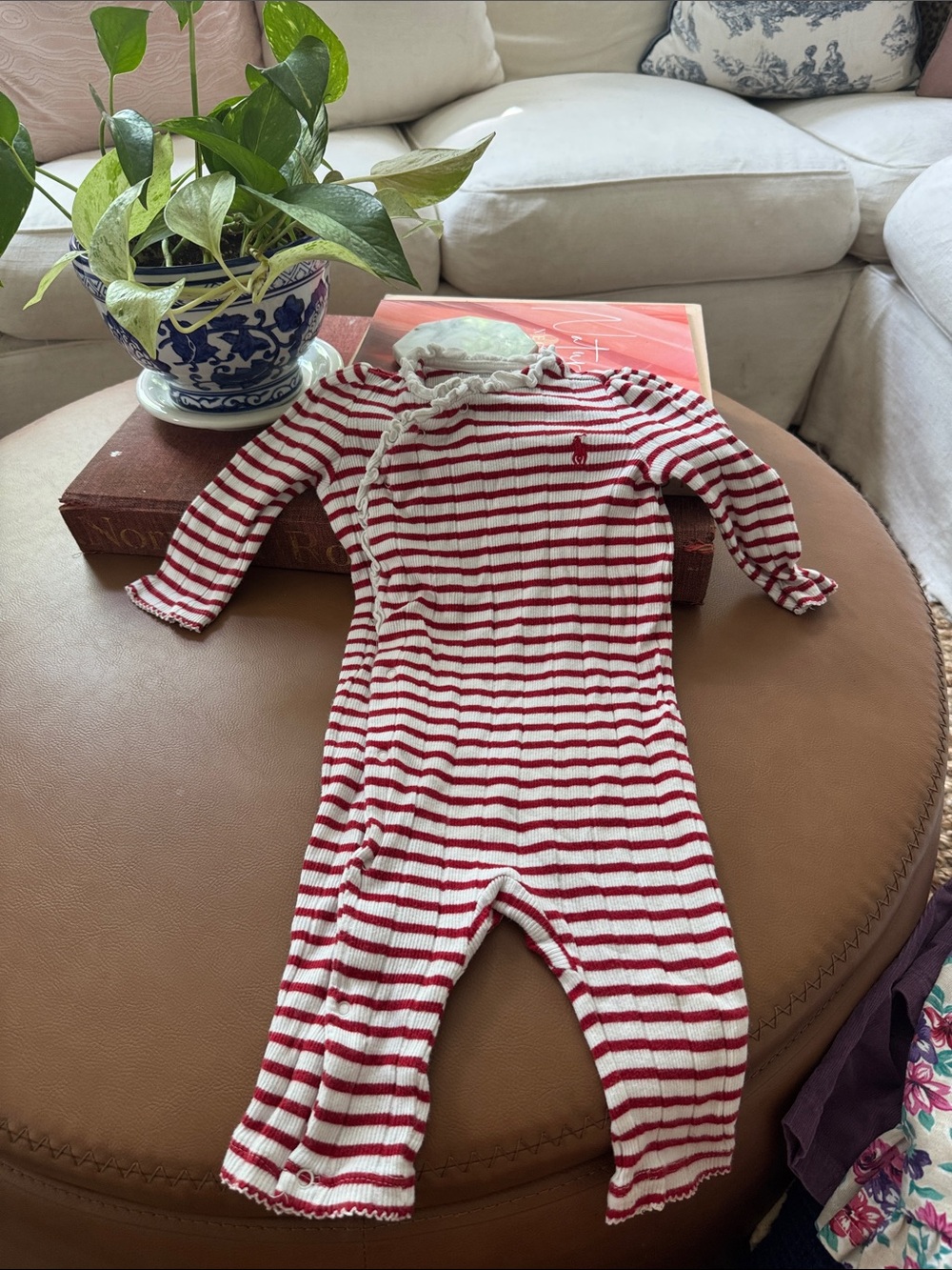Ralph Lauren Red & White Striped Footie One-Piece